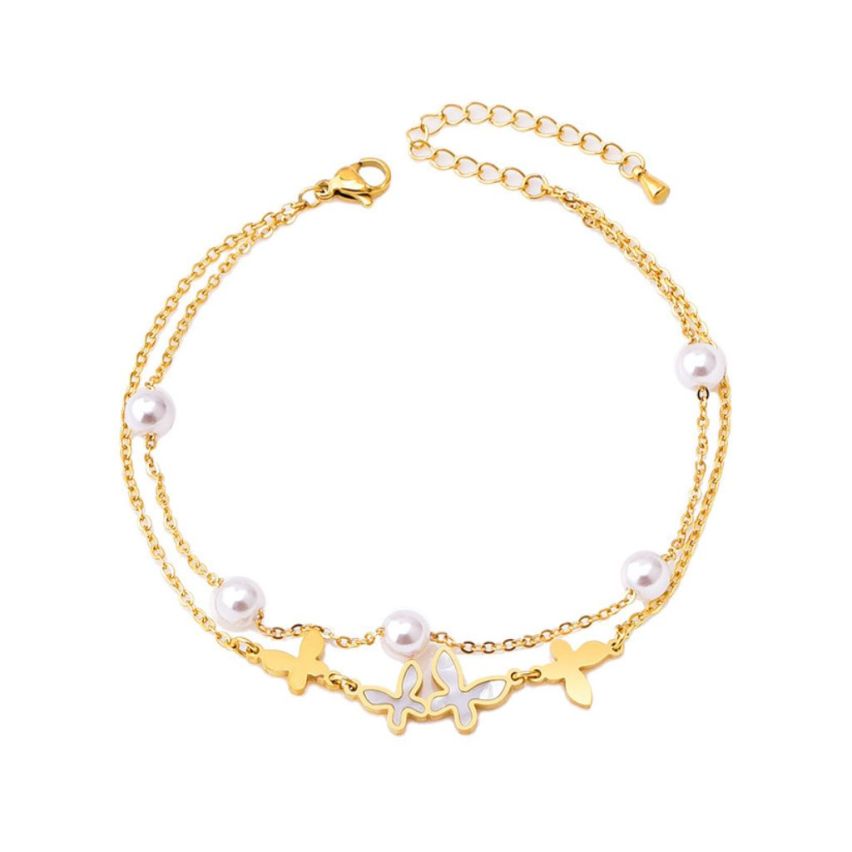 S.Steel Gold Plating Shijia pearl Anklets Women-c 4.2g