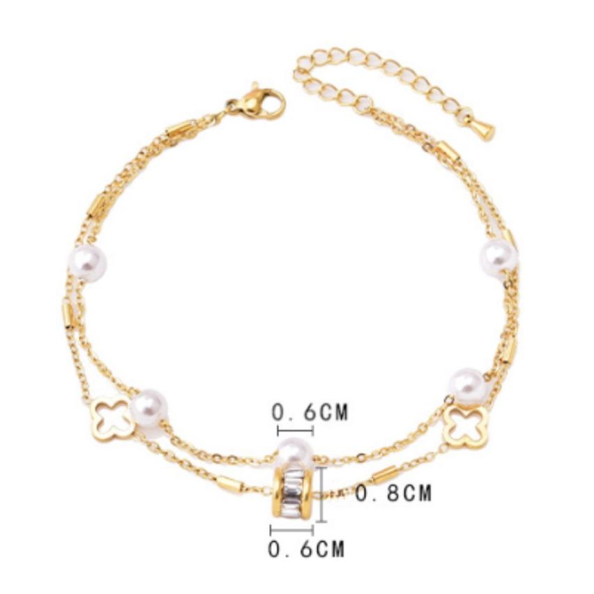 S.Steel Gold Plating Shijia pearl Anklets Women-c 4.6g
