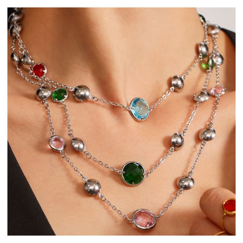 S.Steel New Shiny Glass stone Long Women-c 8.7g