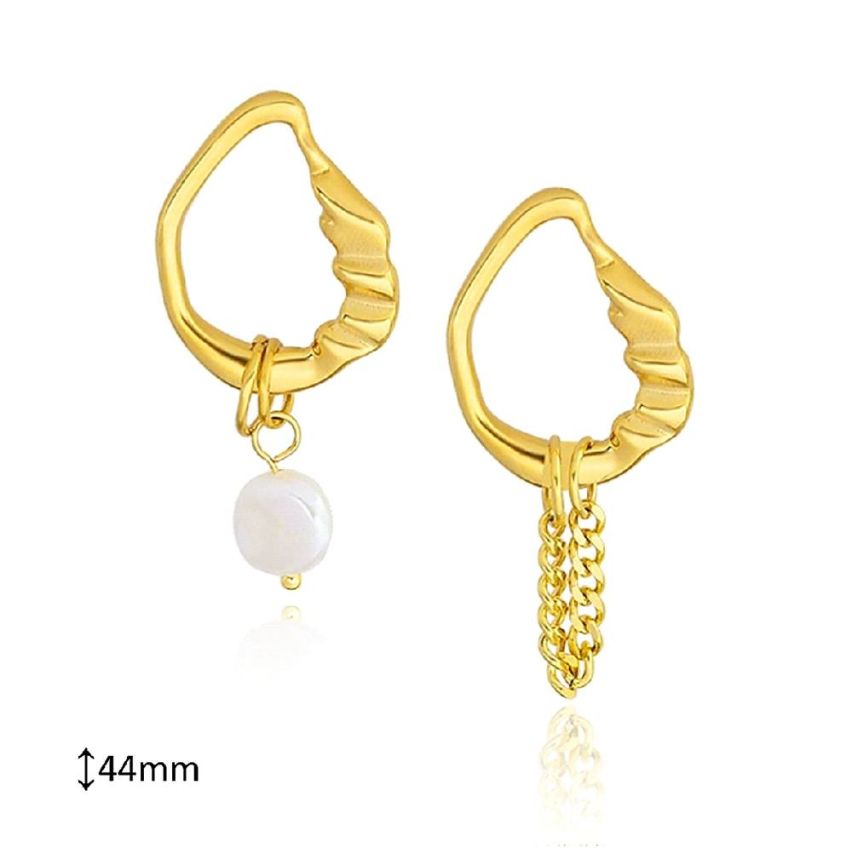 S.Steel Shiny Shell Bead Hoop Women-c 7g 44x20mm