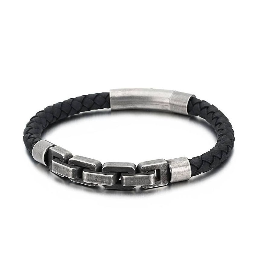 S.Steel Leather Men-c 210x6mm