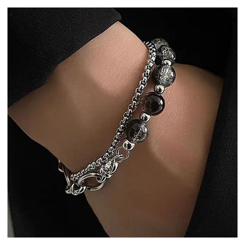 ESSENTIAL Titanium Steel Glass stone Beads Men-c 