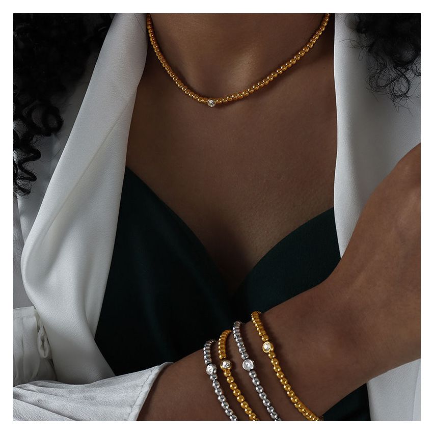 S.Steel White Zircon Beads Women-c 8g - 4mm