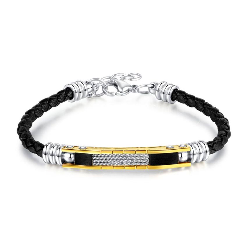 S.Steel Two plating color Leather Men-c