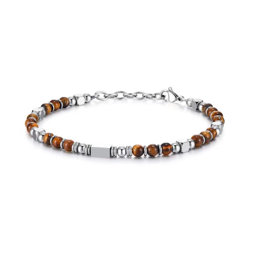 S.Steel Brown Glass stone Beads Women-c 8.2g