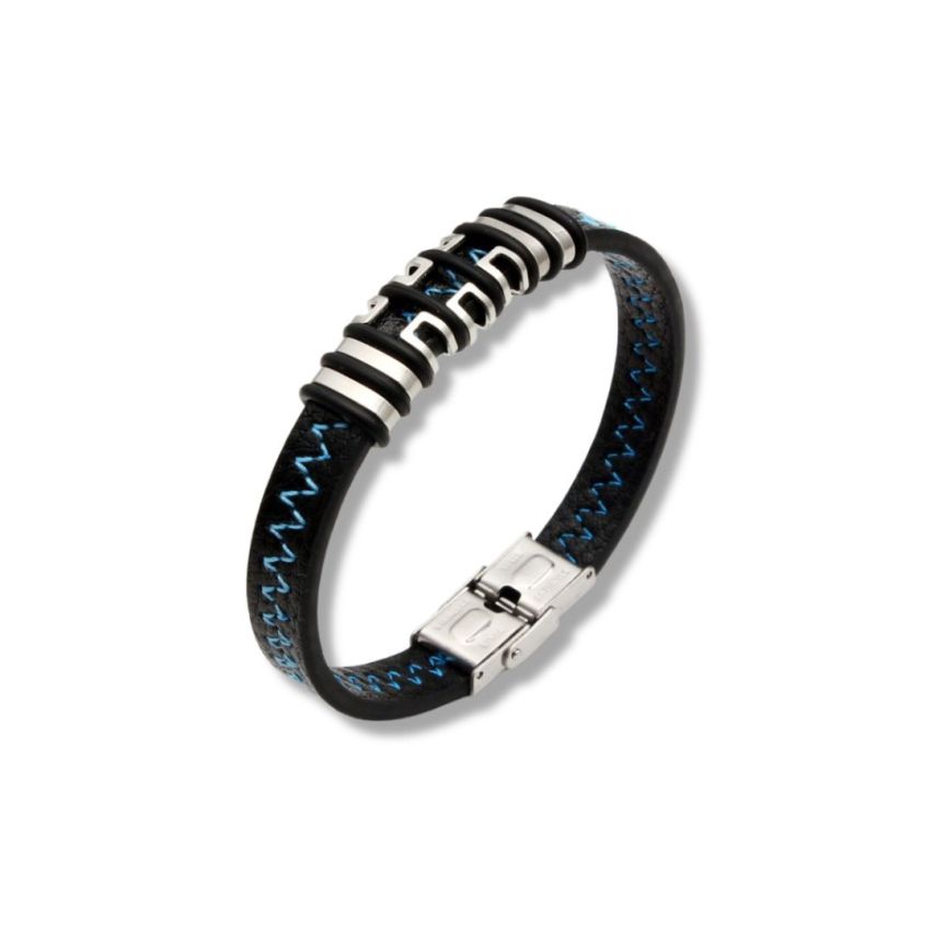 S.Steel Blue Leather Men-c 20g