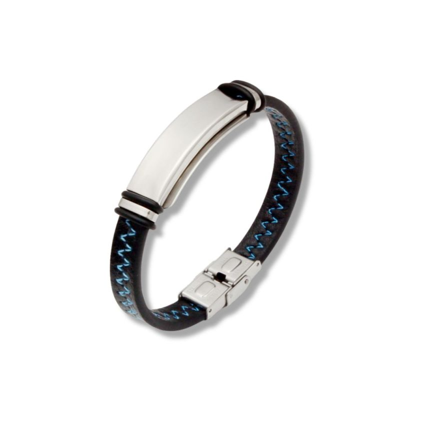 S.Steel Blue Stitched Leather Men-c 20g