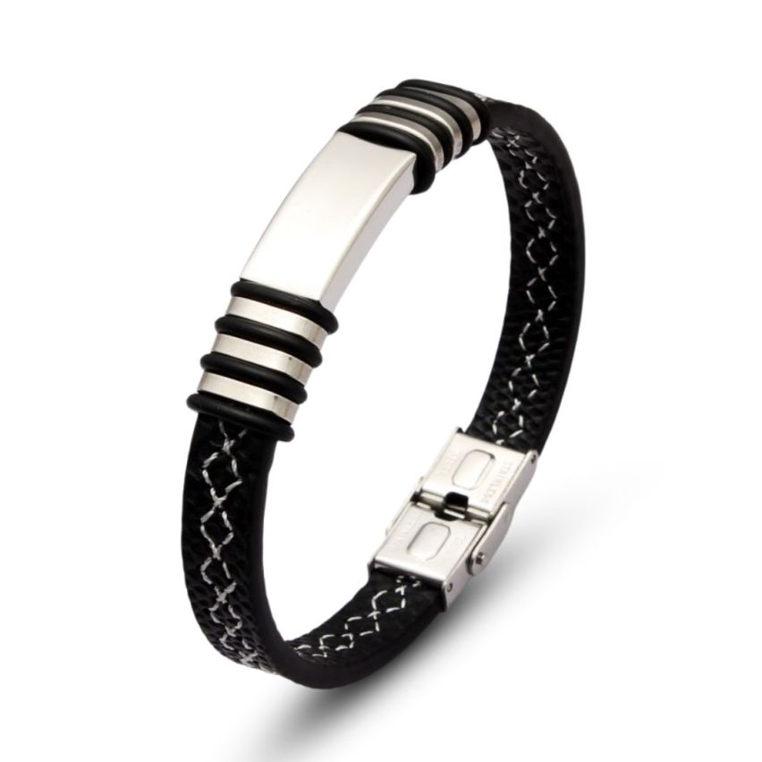 S.Steel White Stitched Leather With Plate Men-c 25g