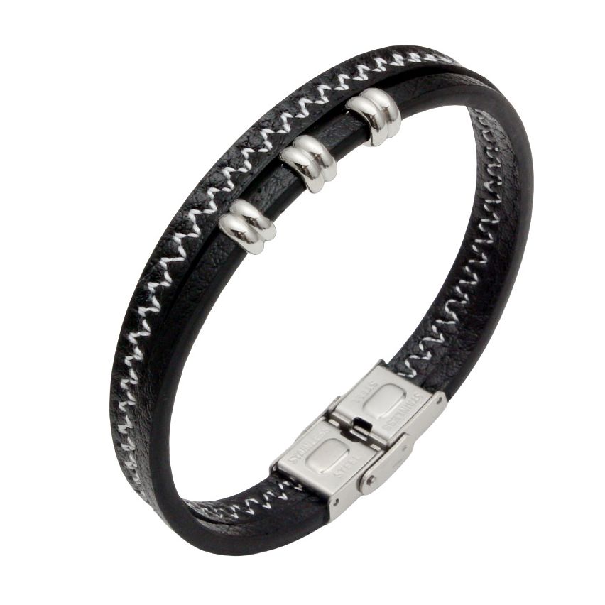 S.Steel White Stitched Leather Men-c 20g