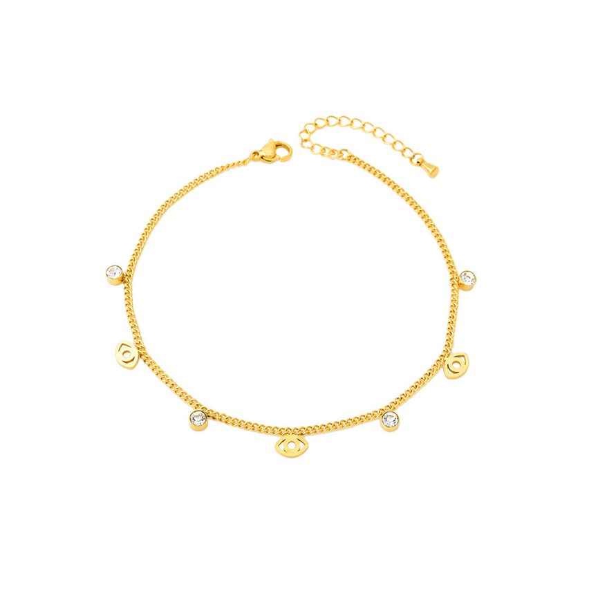 S.Steel Gold Plating Zircon Anklets Women-c 3.2g