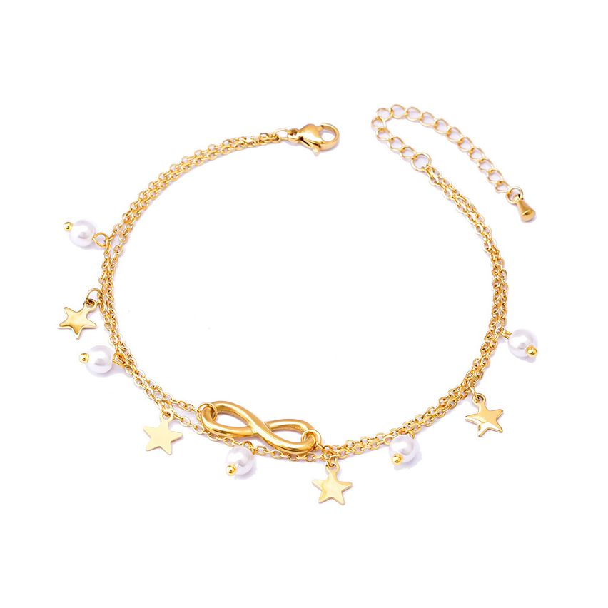 S.Steel Gold Plating Shijia pearl Anklets Women-c 4.4g