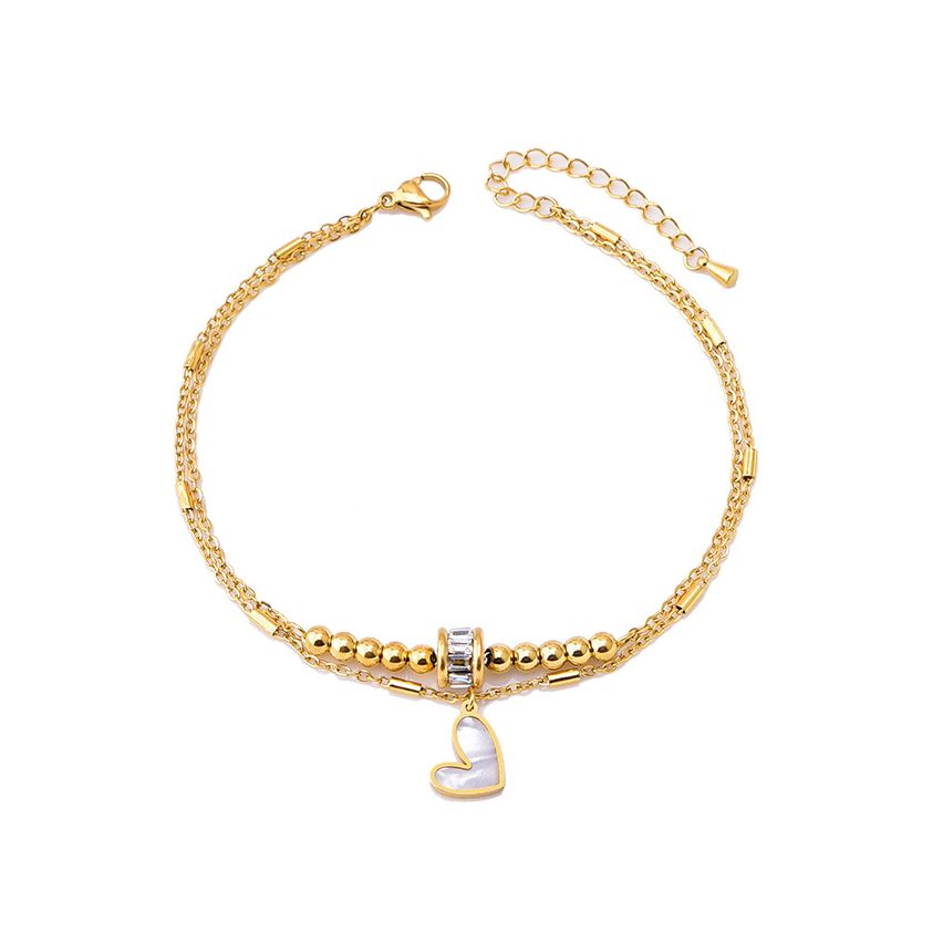 S.Steel Gold Plating Zircon Anklets Women-c 6.1g
