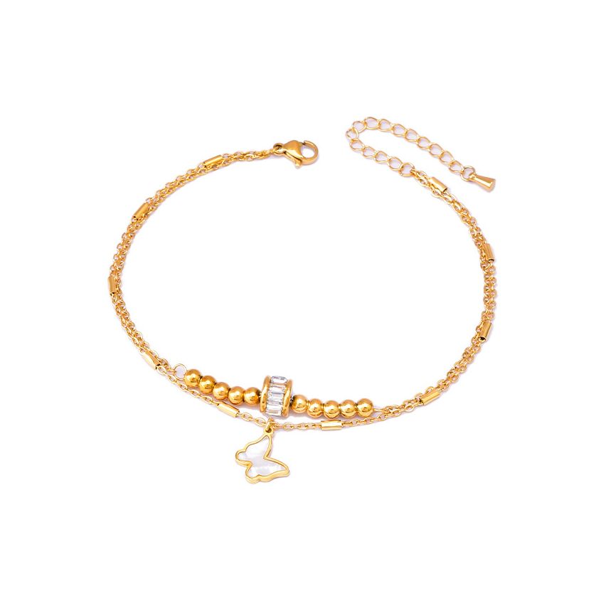 S.Steel Gold Plating Zircon Anklets Women-c 6g