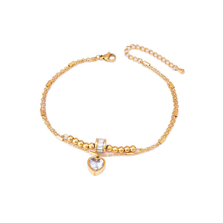 S.Steel Gold Plating Zircon Anklets Women-c 7.5g