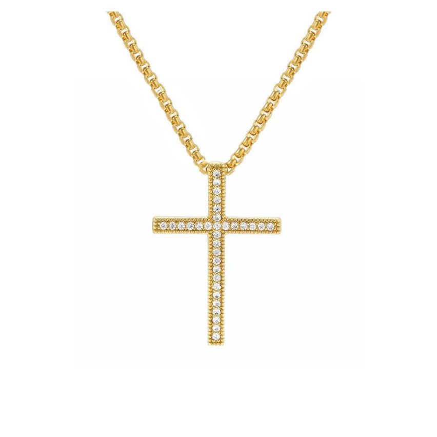 S.Steel Gold Plating Zircon Cross Men-c