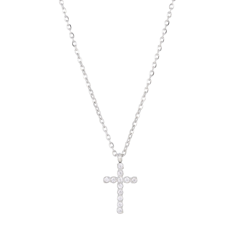 S.Steel Gold Plating Zircon Cross Women-c 2.4g