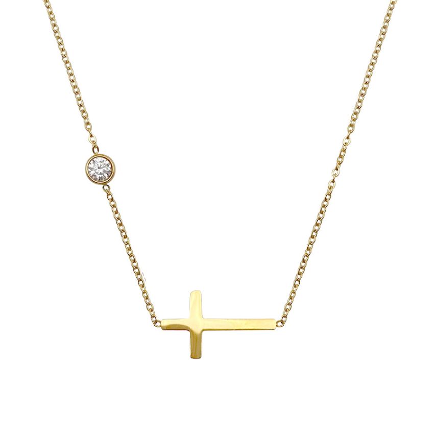S.Steel Gold Plating Zircon Cross Women-c 4g