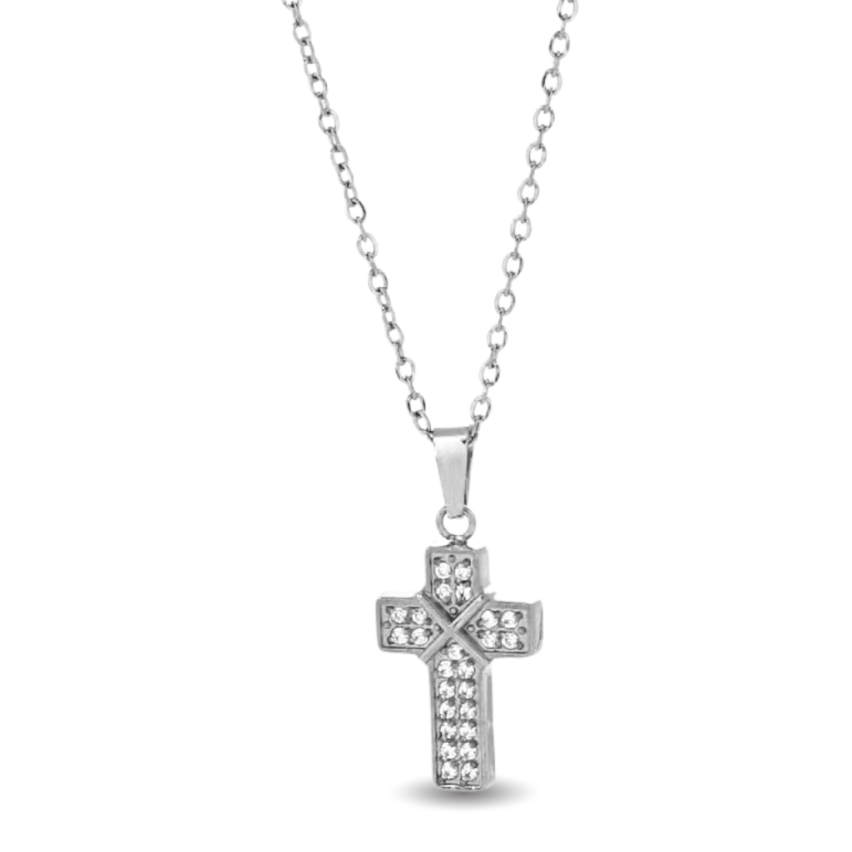 S.Steel Gold Plating Zircon Cross Women-c