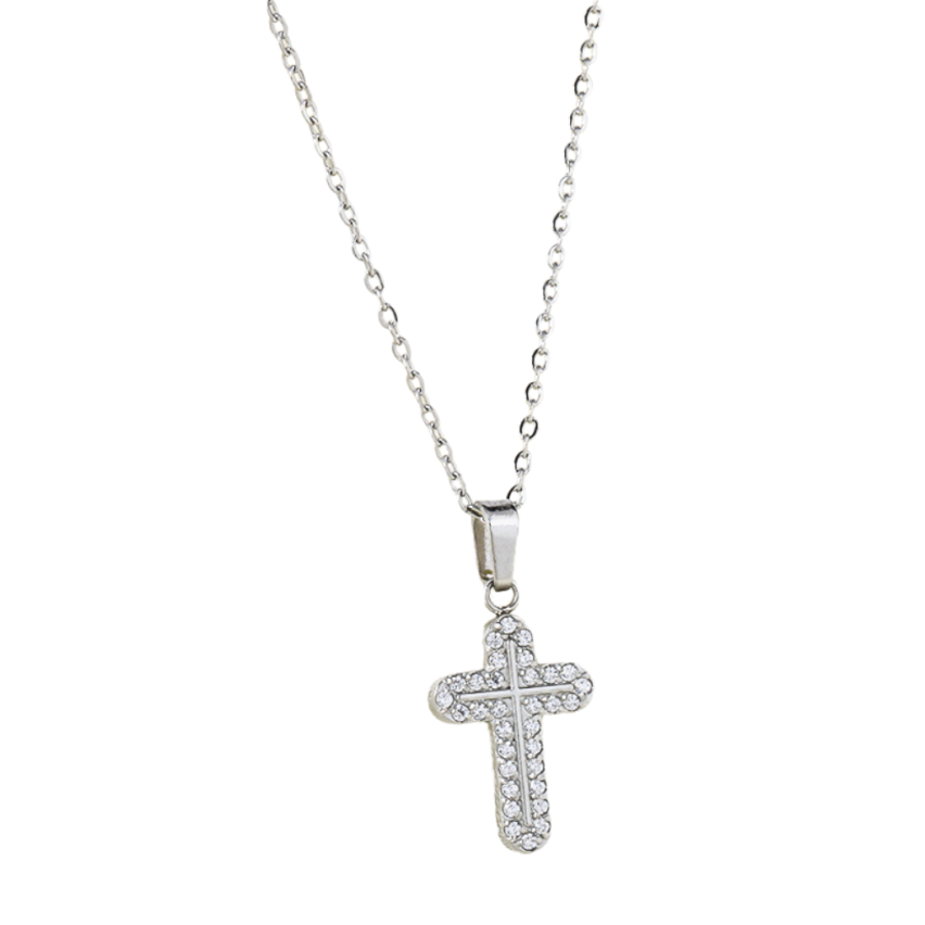 S.Steel Gold Plating Zircon Cross Women-c