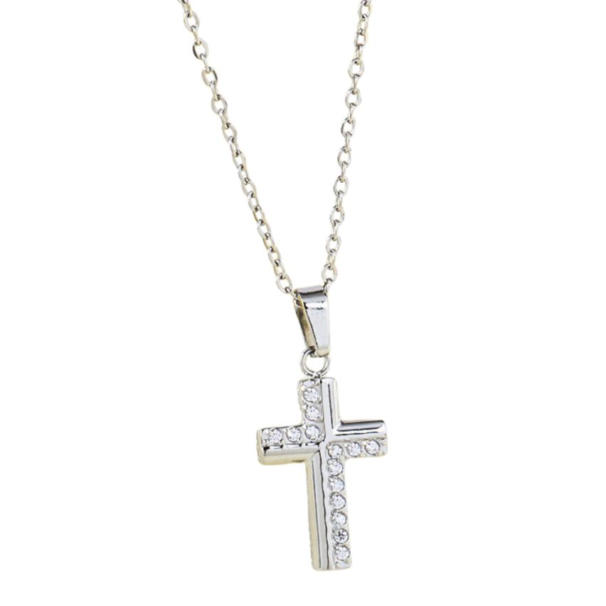S.Steel Gold Plating Zircon Cross Women-c