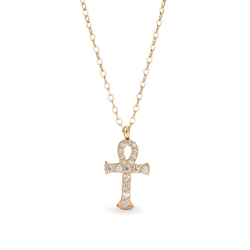S.Steel Gold Plating Zircon Cross Women-c 3g